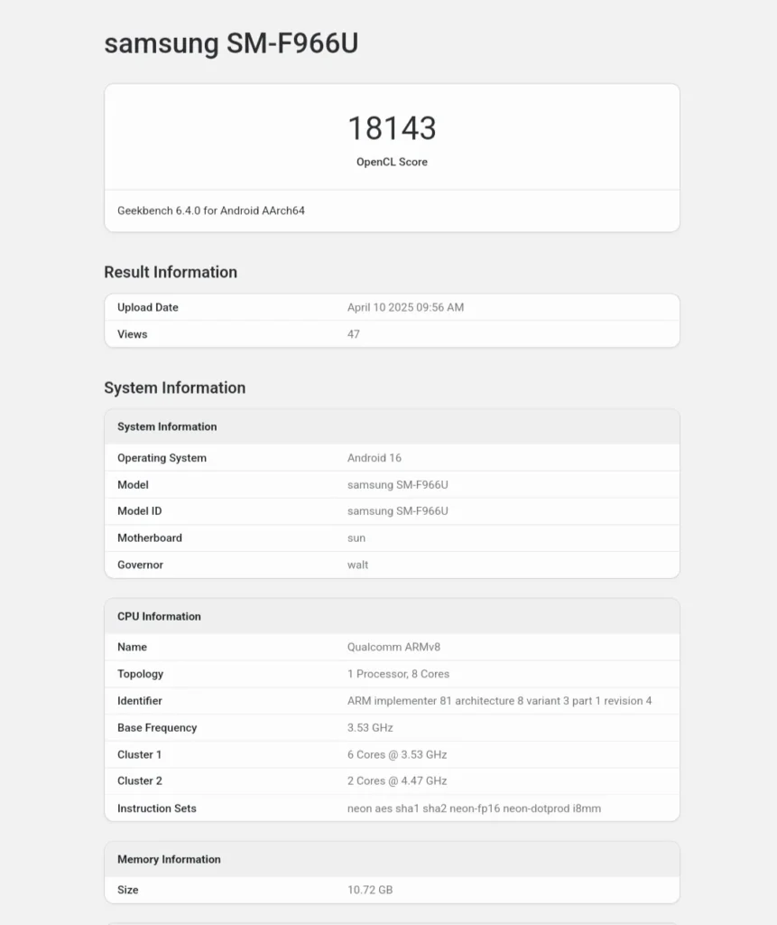 Galaxy Z Fold 7 Running One UI 8 with Snapdragon 8 Elite, Android 16 Confirmed